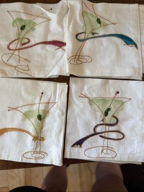 Embroidered Pier 1 imports Cocktail Napkins - Green Martini Design